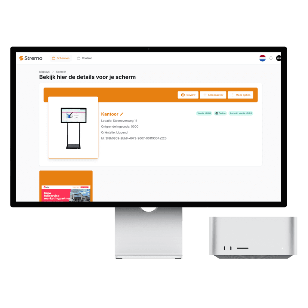 Schermdetails en planning in het Stremo-dashboard
