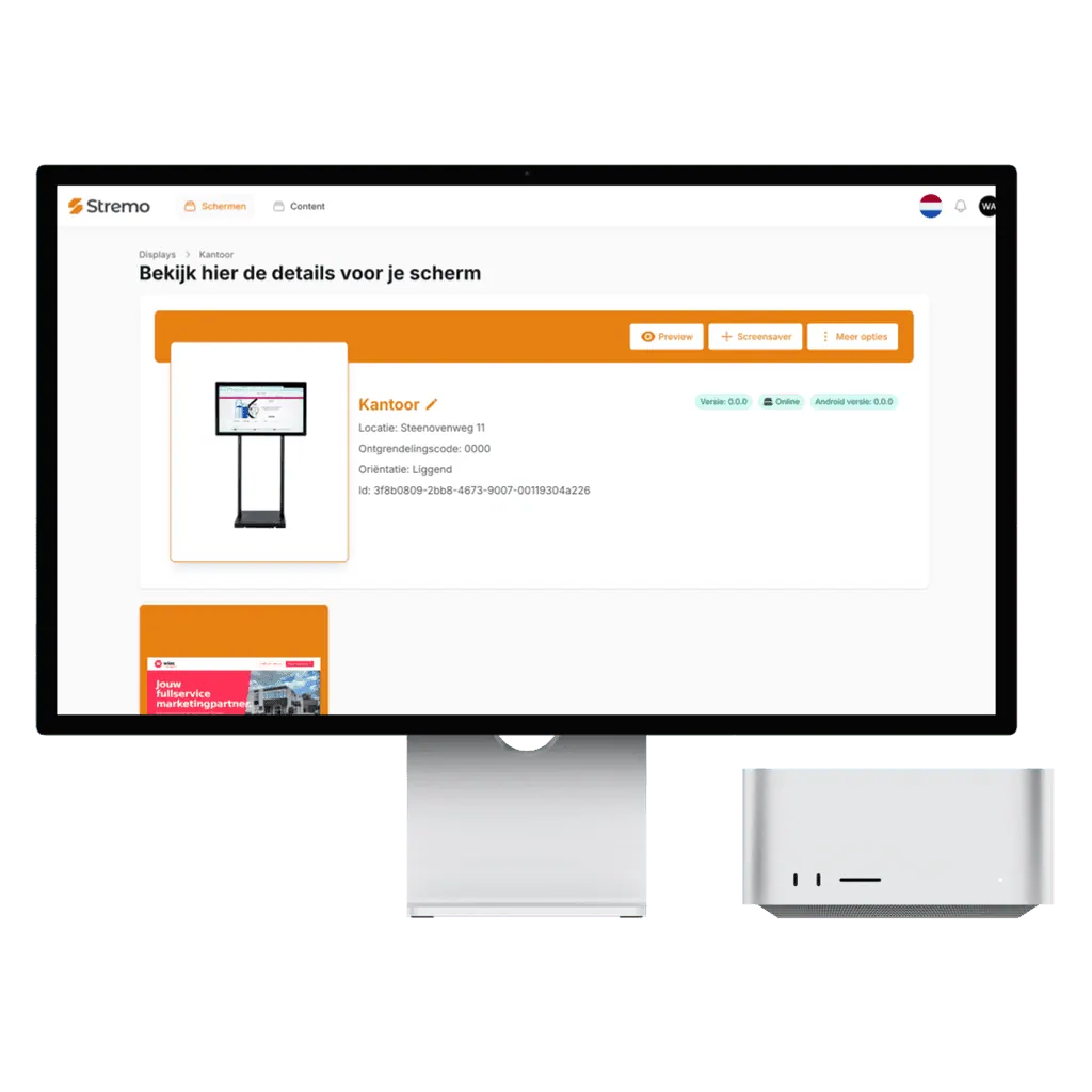 Schermdetails en planning in het Stremo-dashboard
