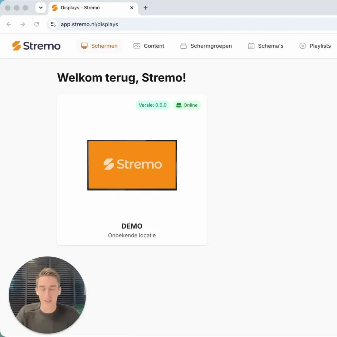 The Stremo dashboard with a connected screen